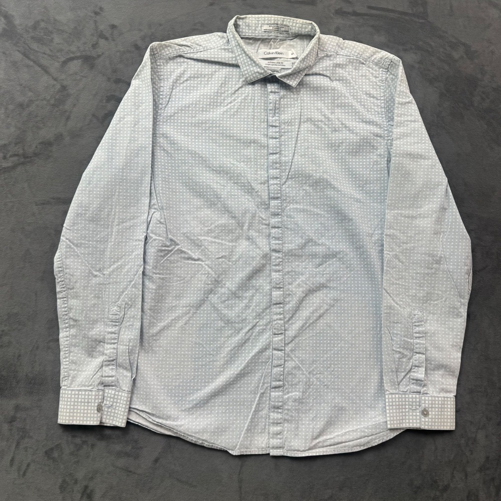 Calvin Klein Mens Extreme Slim Fit Button Down Shirt Blue Check Small